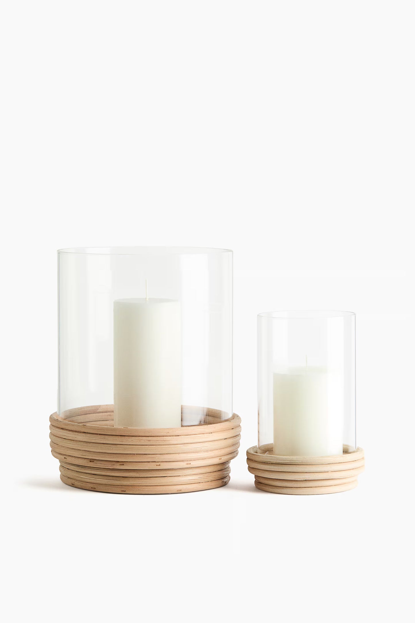 Small Glass Lantern with Rattan Base
