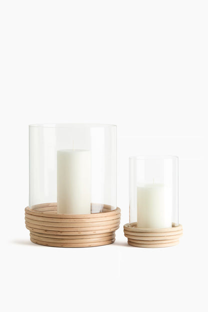 Small Glass Lantern with Rattan Base