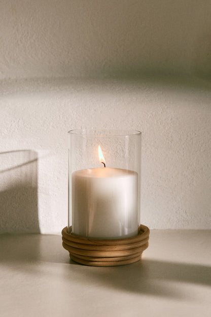 Small Glass Lantern with Rattan Base