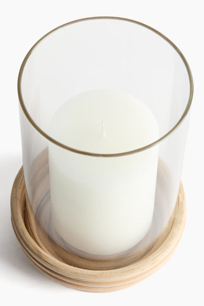 Small Glass Lantern with Rattan Base