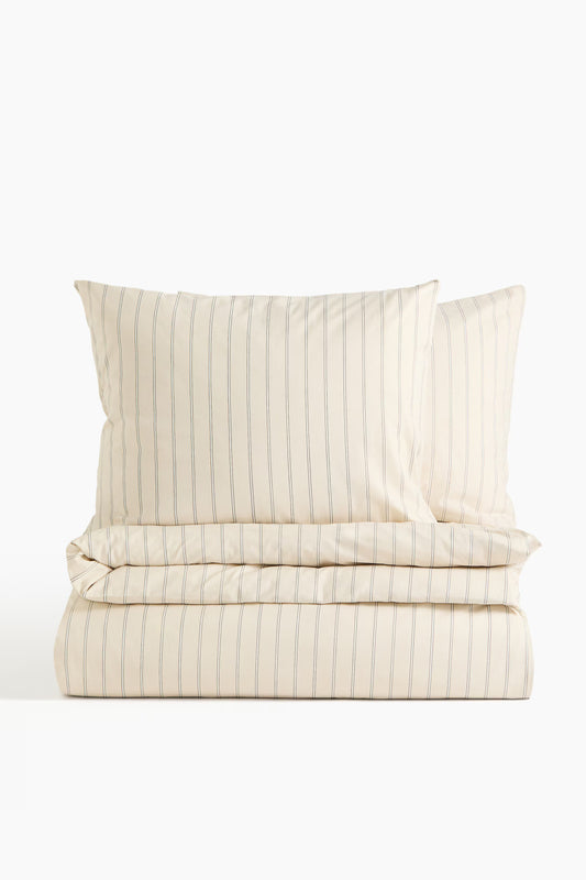 Striped Cotton Duvet Cover Set – Double/King