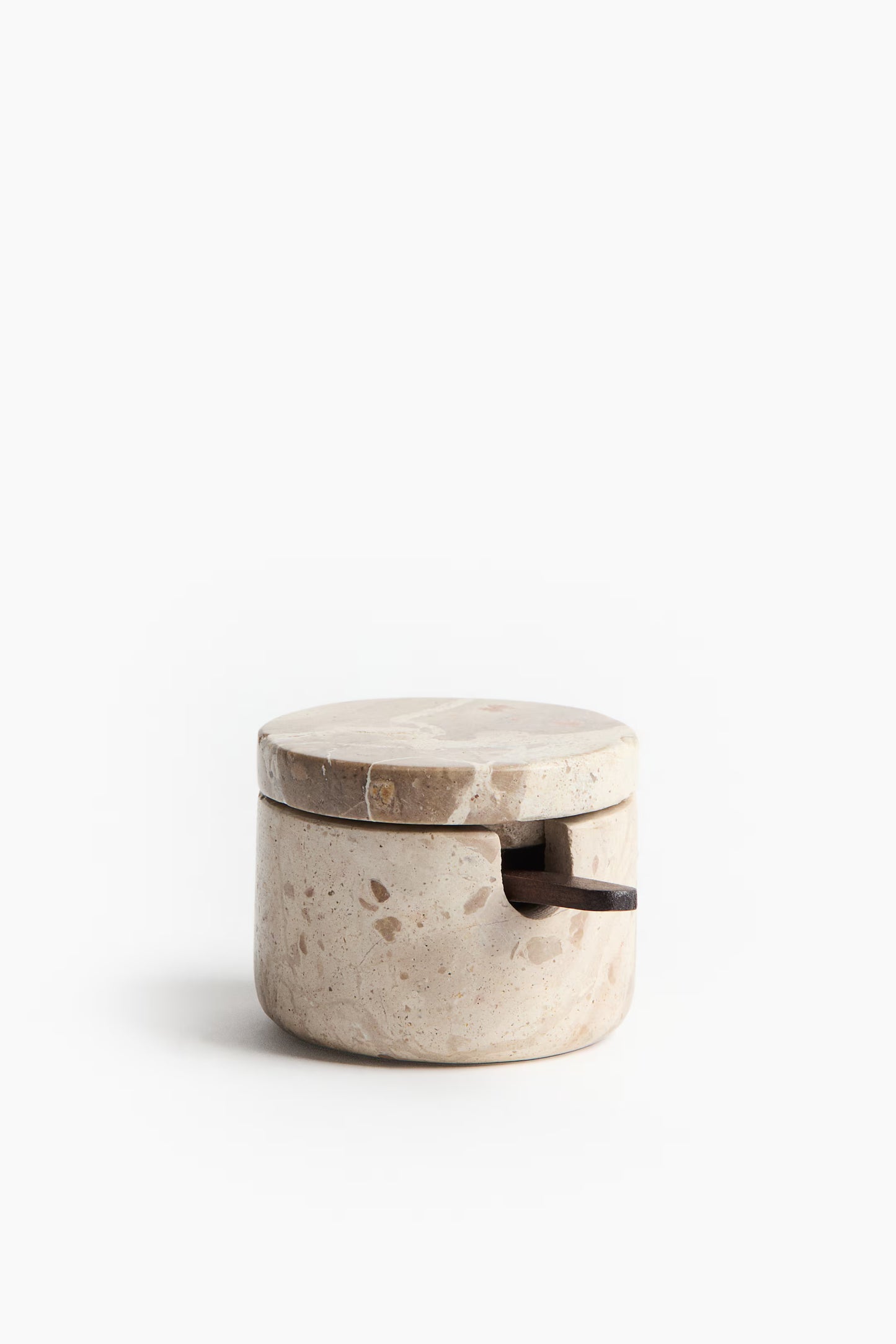 Marble Salt Cellar with Lid & Wooden Spoon