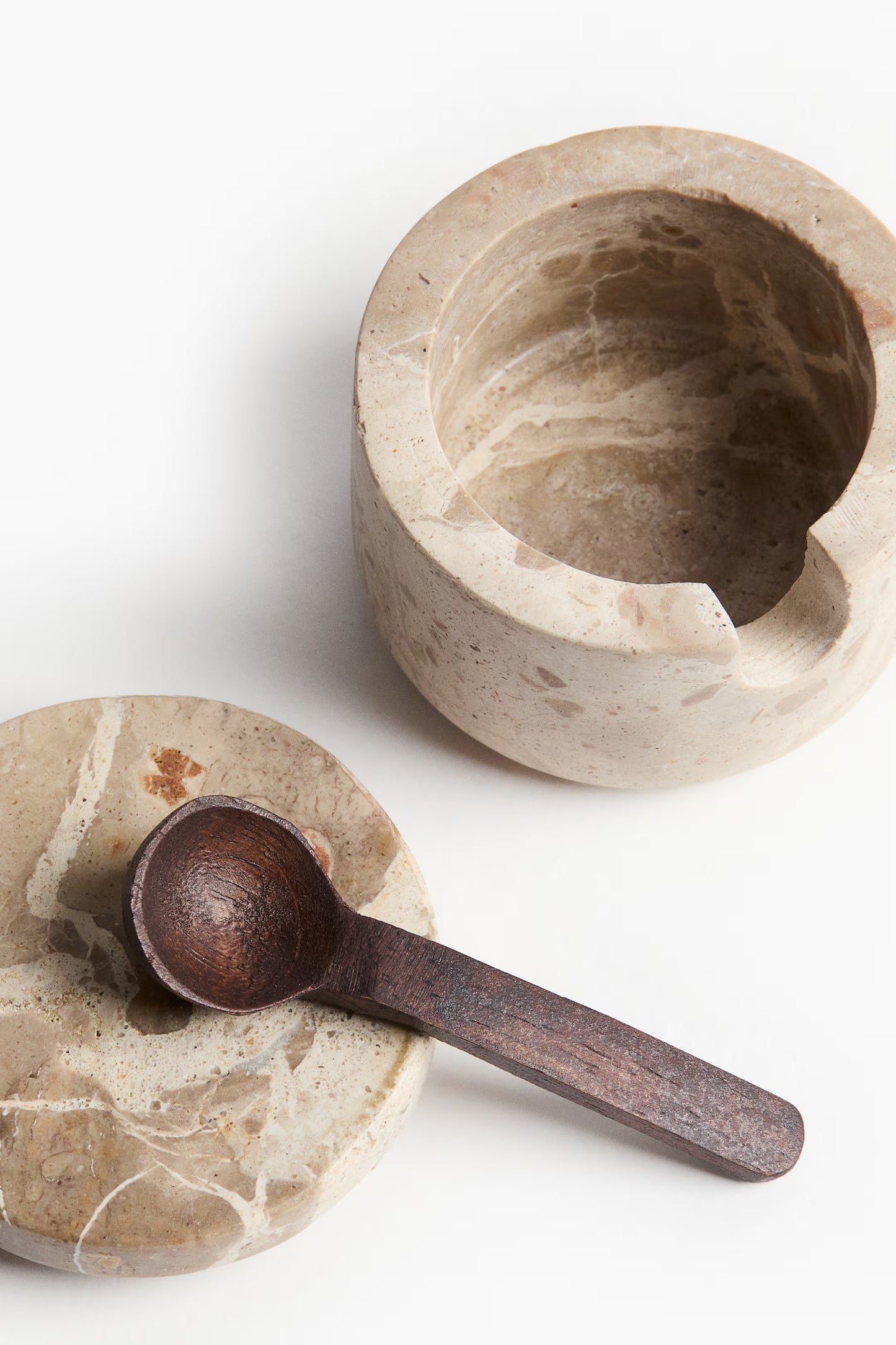 Marble Salt Cellar with Lid & Wooden Spoon