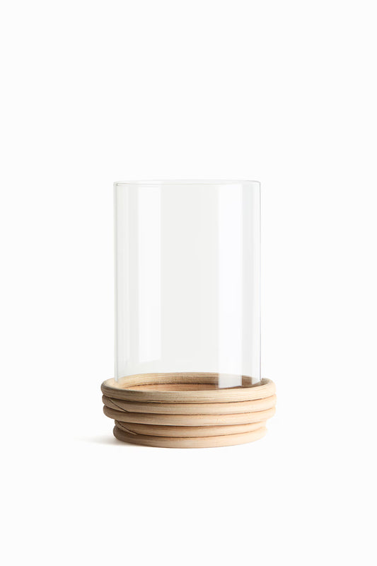 Small Glass Lantern with Rattan Base