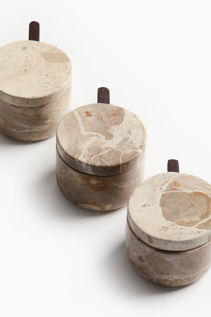 Marble Salt Cellar with Lid & Wooden Spoon