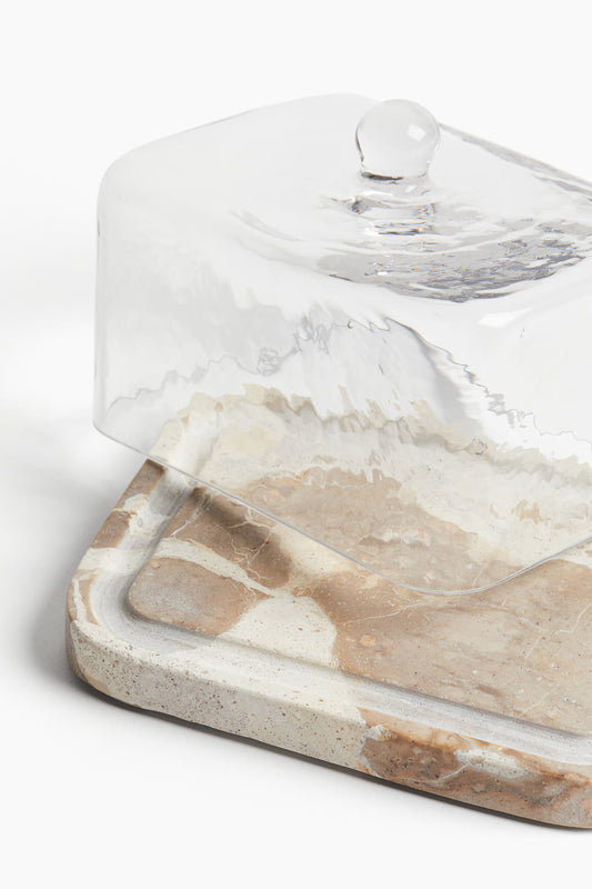 Marble Butter Dish with Glass Lid